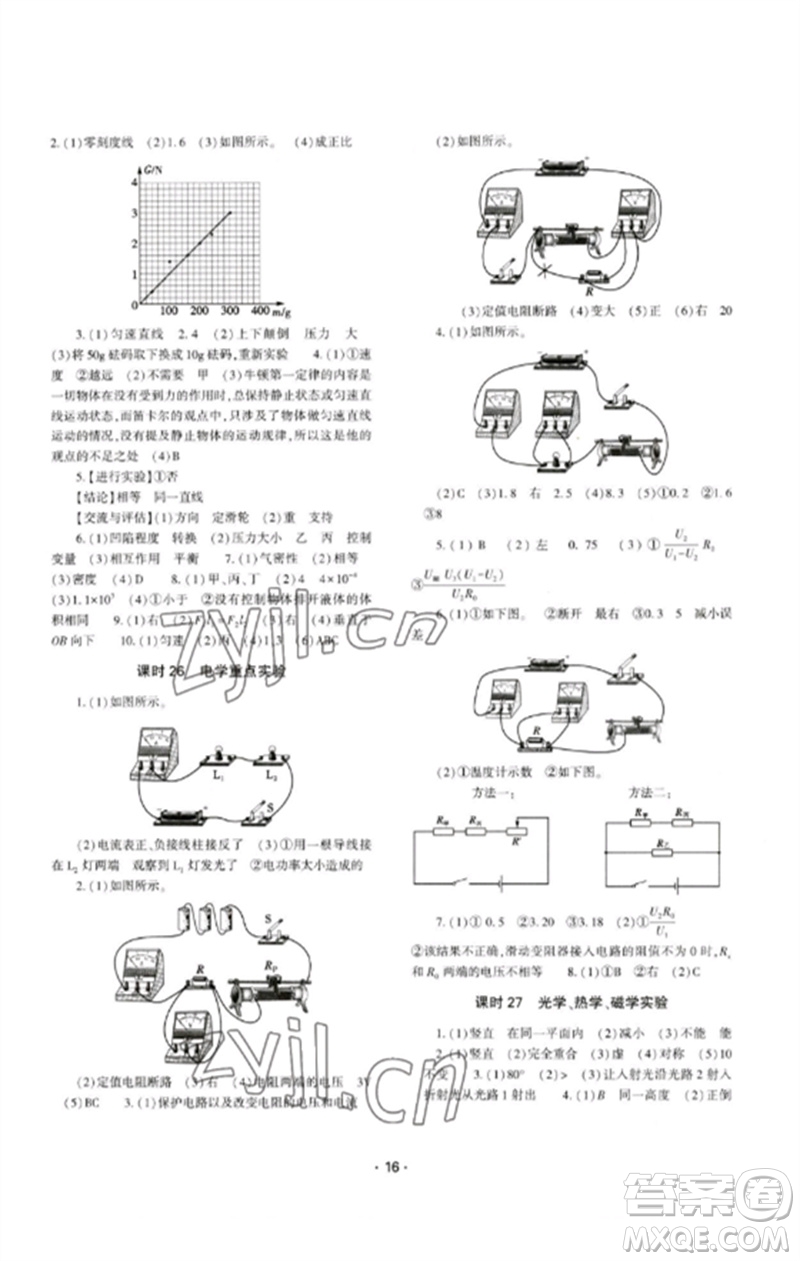 大象出版社2023中考復(fù)習(xí)精講與測(cè)試九年級(jí)物理通用版參考答案