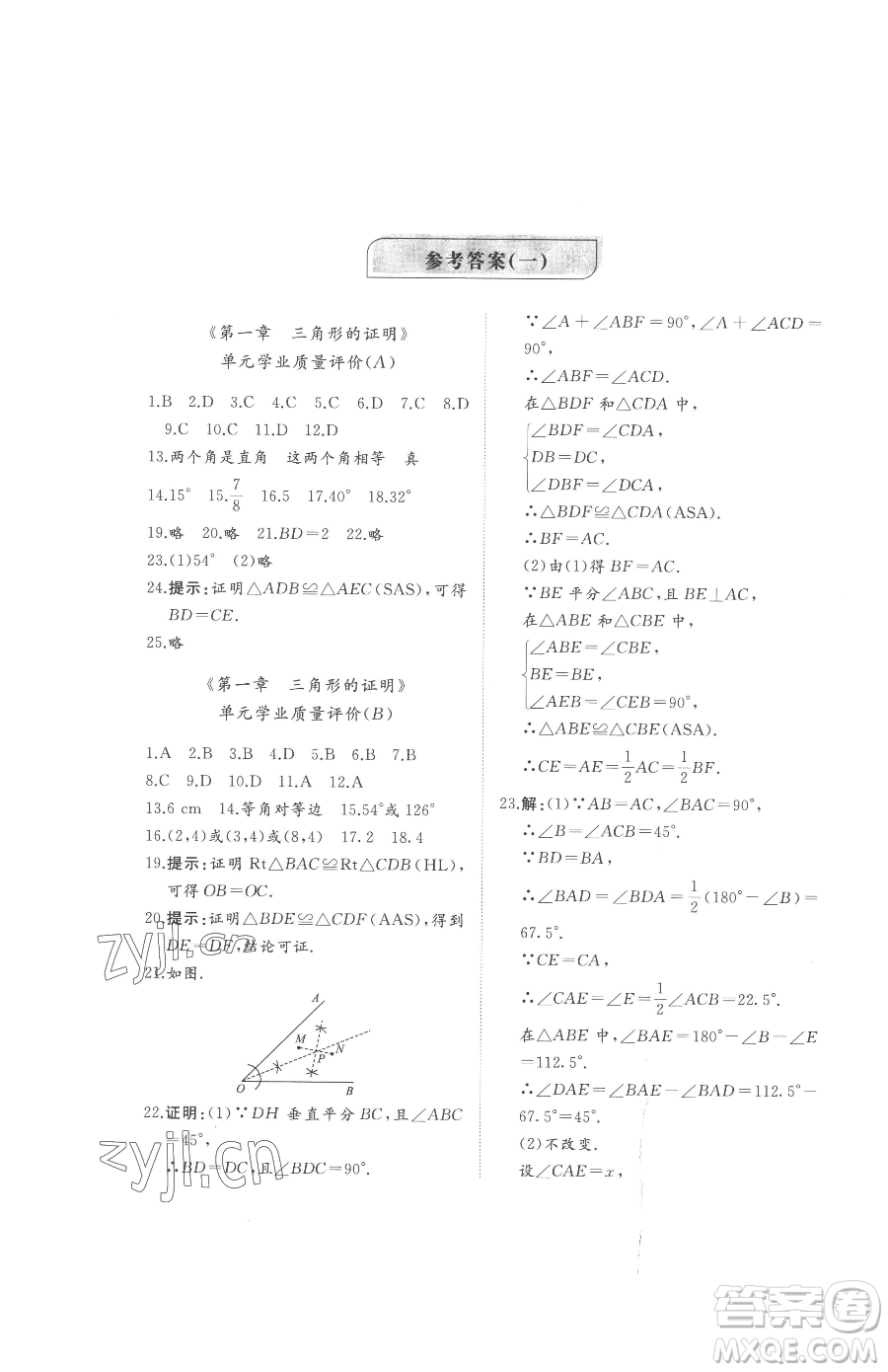 山東友誼出版社2023精練課堂分層作業(yè)八年級(jí)下冊數(shù)學(xué)北師大版參考答案