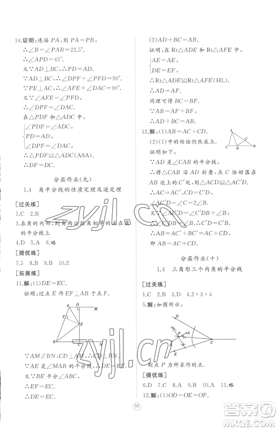 山東友誼出版社2023精練課堂分層作業(yè)八年級(jí)下冊數(shù)學(xué)北師大版參考答案