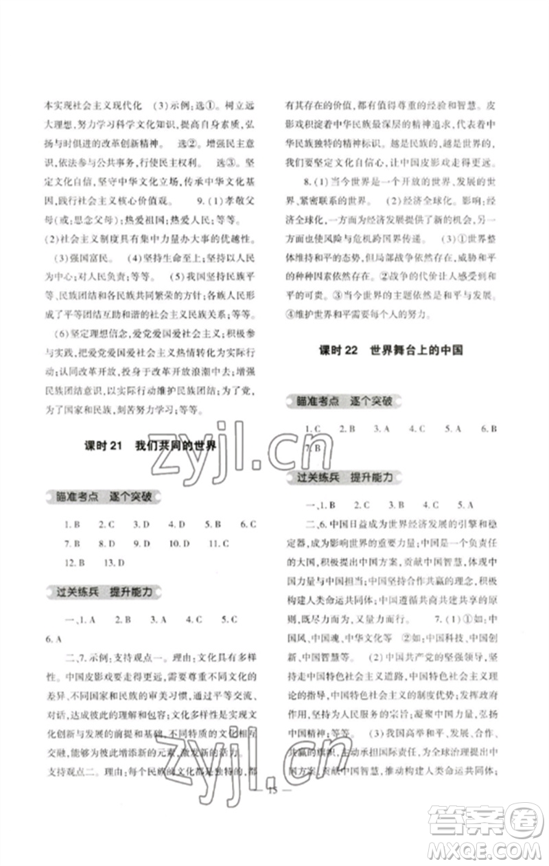 大象出版社2023中考復(fù)習(xí)精講與測試九年級道德與法治通用版參考答案