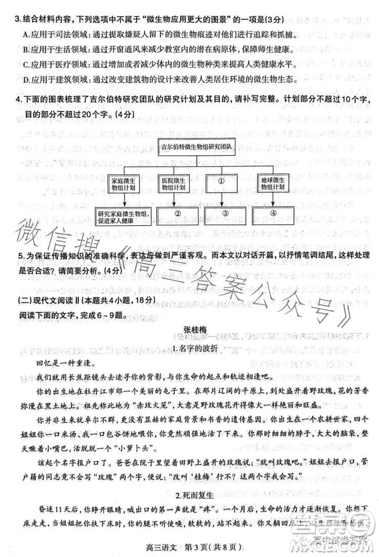 石家莊市2023屆高中畢業(yè)年級教學質量檢測三語文試卷答案