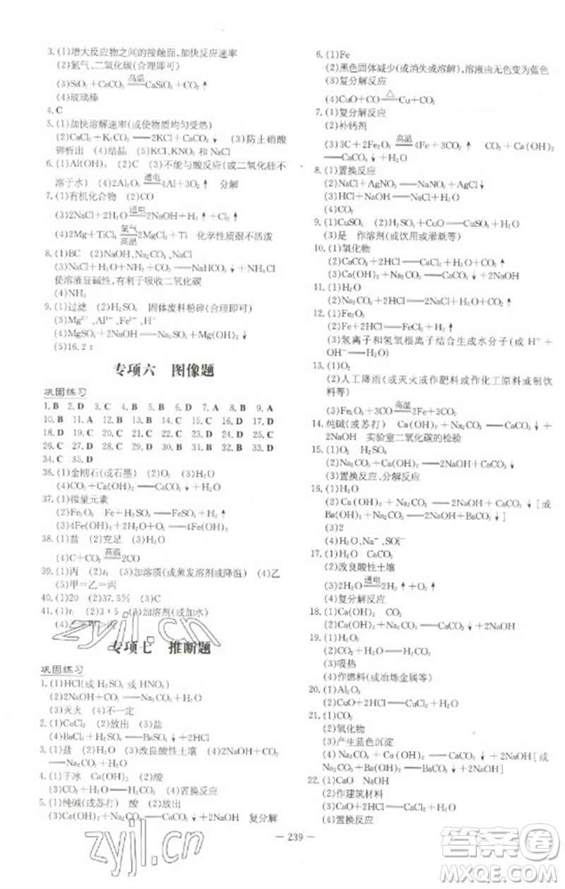 陜西人民教育出版社2023初中總復習導與練九年級化學通用版包頭專版參考答案