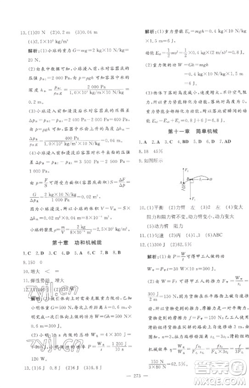 陜西人民教育出版社2023中考總復(fù)習(xí)導(dǎo)與練九年級(jí)物理精講冊(cè)人教版參考答案