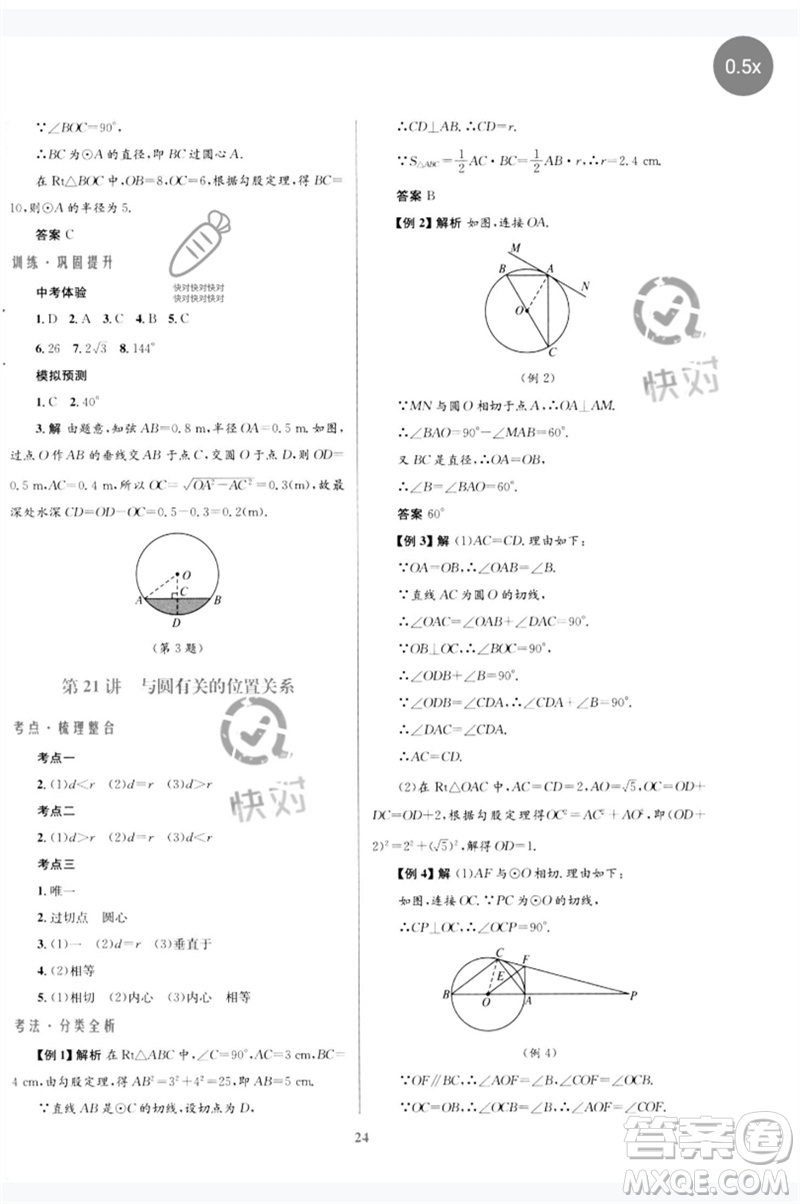 北京師范大學出版社2023初中總復習優(yōu)化設計九年級數(shù)學北師大版參考答案