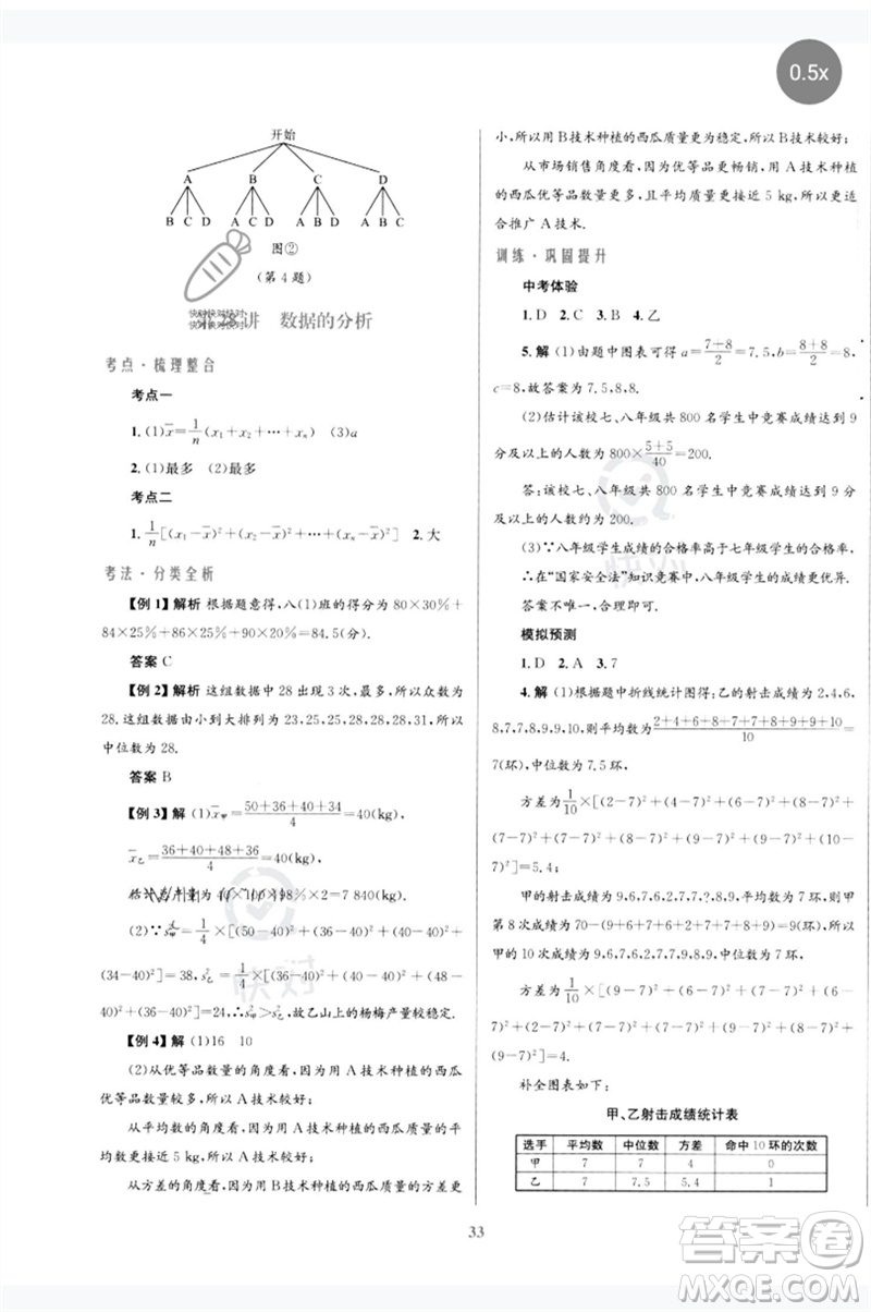 北京師范大學出版社2023初中總復習優(yōu)化設計九年級數(shù)學北師大版參考答案