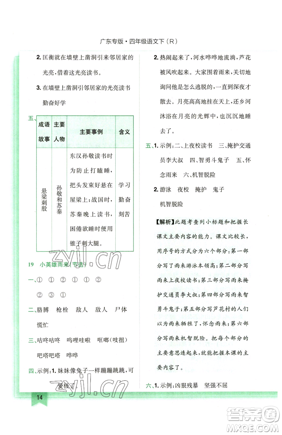 龍門書局2023黃岡小狀元作業(yè)本四年級(jí)下冊(cè)語(yǔ)文人教版廣東專版參考答案