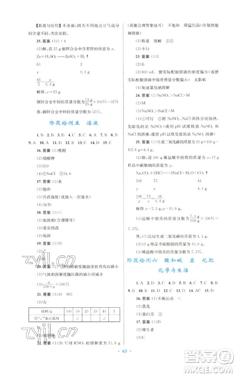 人民教育出版社2023初中總復習優(yōu)化設計九年級化學人教版參考答案