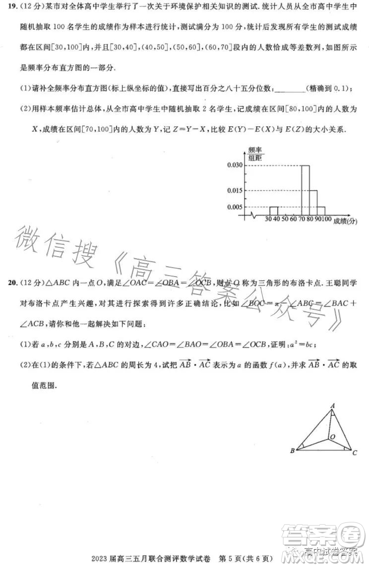 圓創(chuàng)聯(lián)考2023屆高三五月聯(lián)合測評數(shù)學(xué)試卷答案