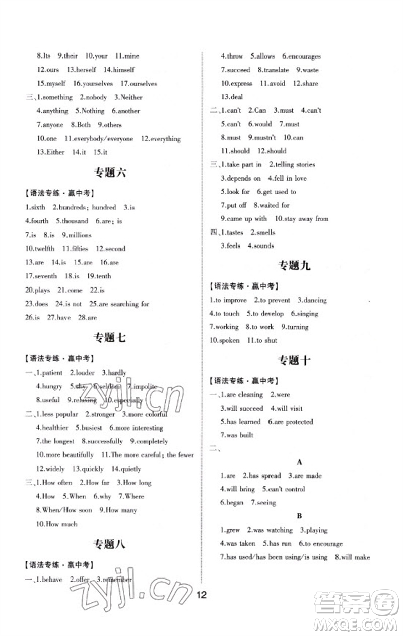 山東科學技術(shù)出版社2023初中總復習手冊九年級英語通用版參考答案