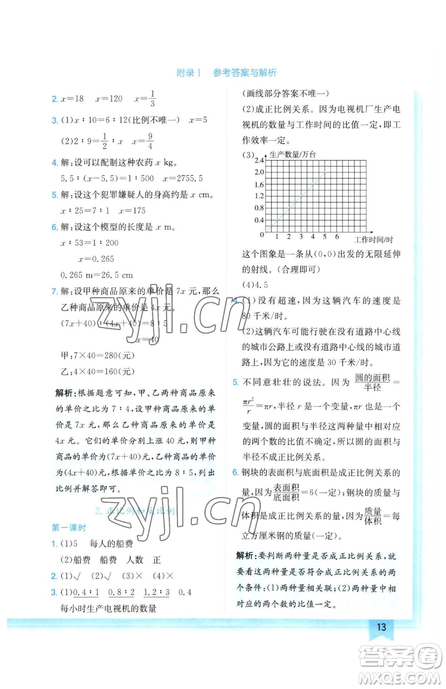 龍門書局2023黃岡小狀元作業(yè)本六年級下冊數(shù)學(xué)人教版廣東專版參考答案