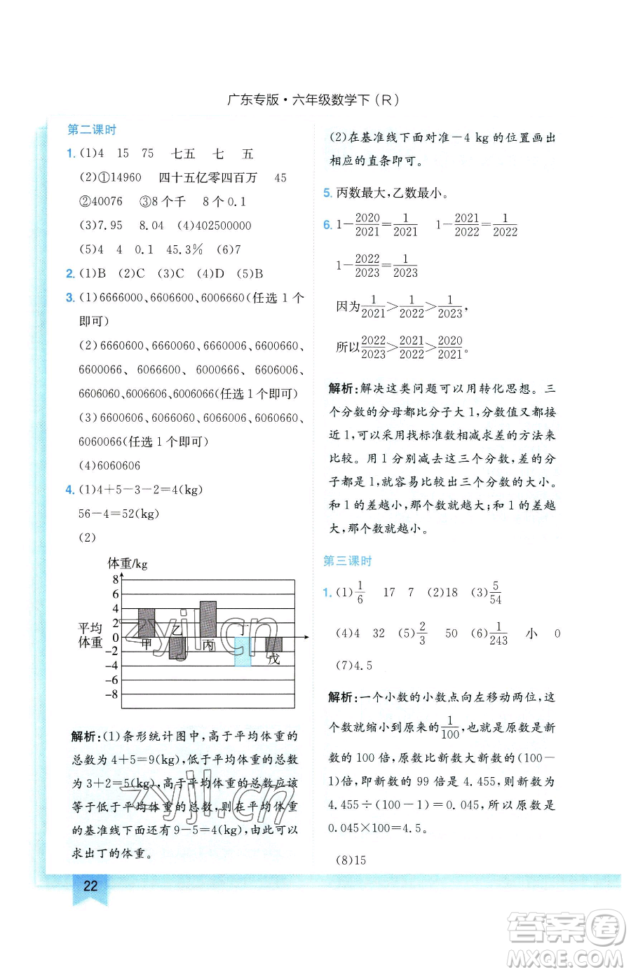 龍門書局2023黃岡小狀元作業(yè)本六年級下冊數(shù)學(xué)人教版廣東專版參考答案