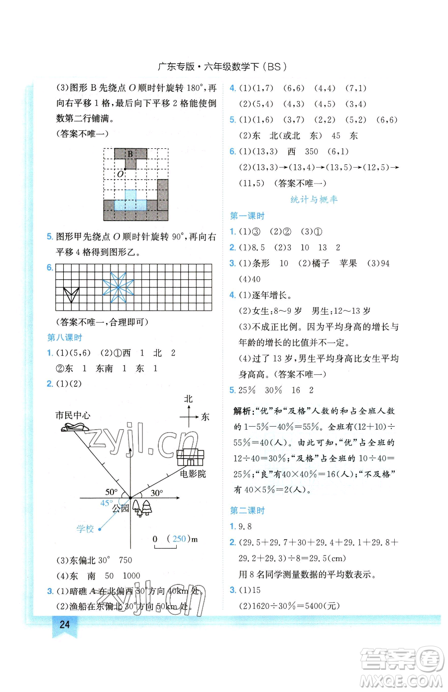 龍門書局2023黃岡小狀元作業(yè)本六年級下冊數(shù)學(xué)北師大版廣東專版參考答案