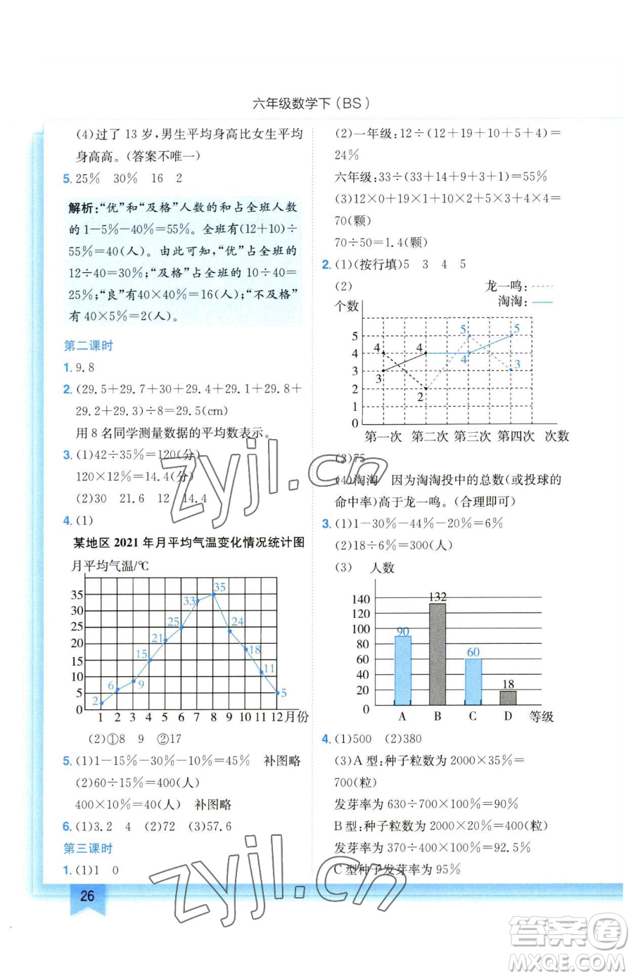 龍門(mén)書(shū)局2023黃岡小狀元作業(yè)本六年級(jí)下冊(cè)數(shù)學(xué)北師大版參考答案