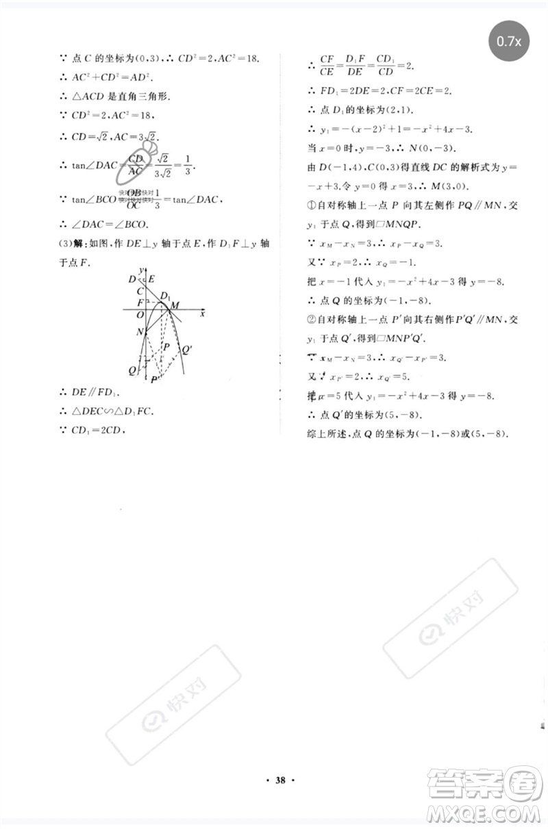 山東教育出版社2023初中總復(fù)習(xí)手冊(cè)分層專題卷九年級(jí)數(shù)學(xué)五四制通用版煙臺(tái)專版參考答案