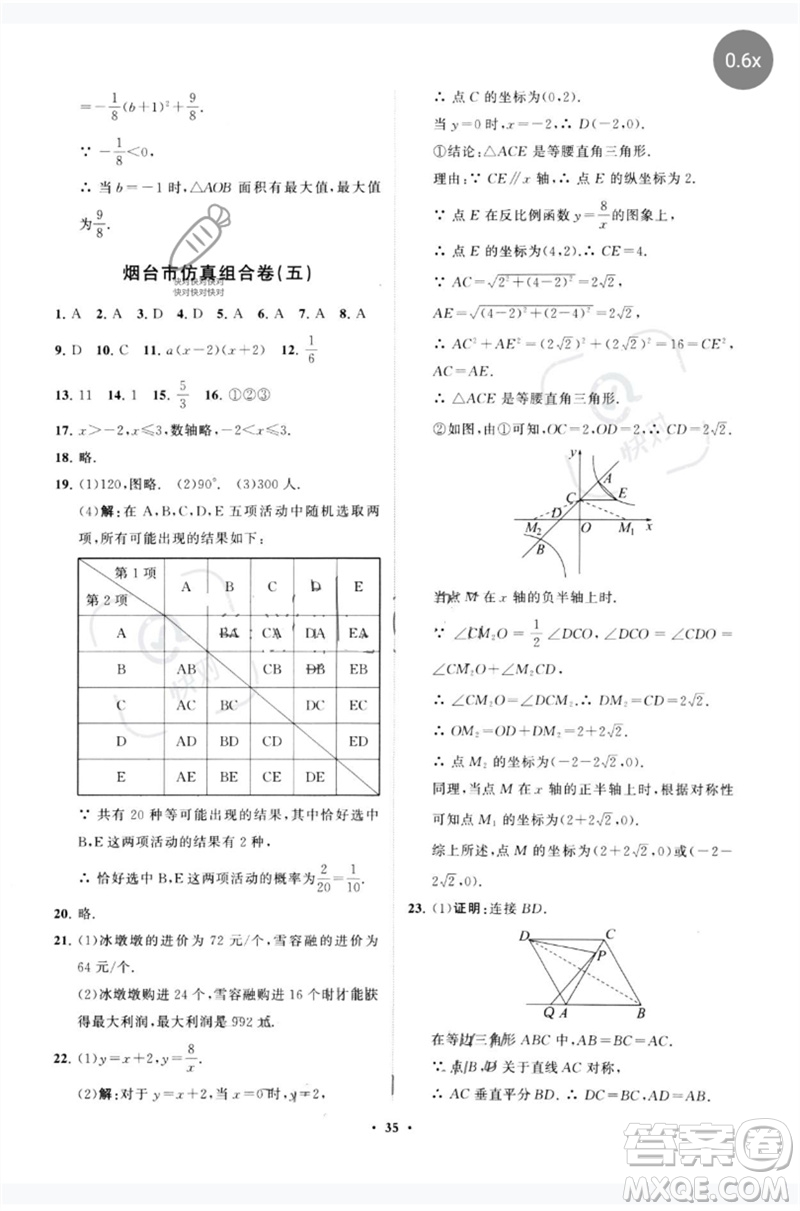 山東教育出版社2023初中總復(fù)習(xí)手冊(cè)分層專題卷九年級(jí)數(shù)學(xué)五四制通用版煙臺(tái)專版參考答案