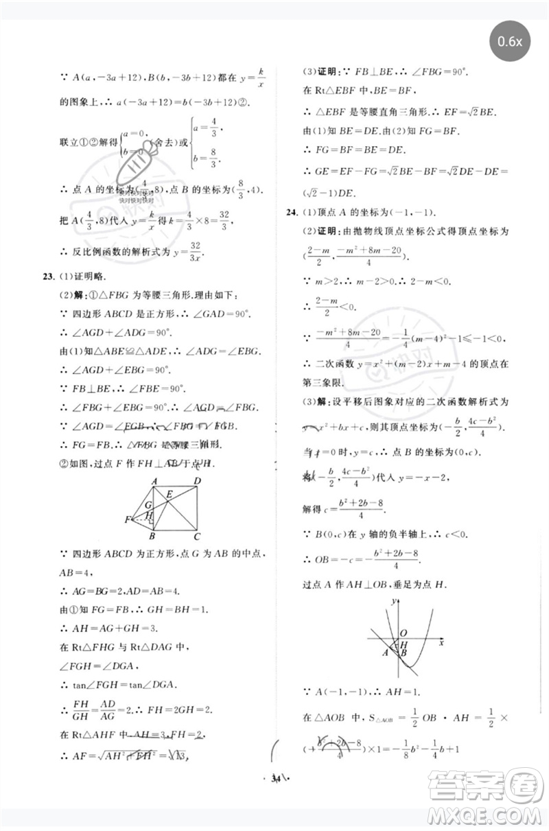 山東教育出版社2023初中總復(fù)習(xí)手冊(cè)分層專題卷九年級(jí)數(shù)學(xué)五四制通用版煙臺(tái)專版參考答案