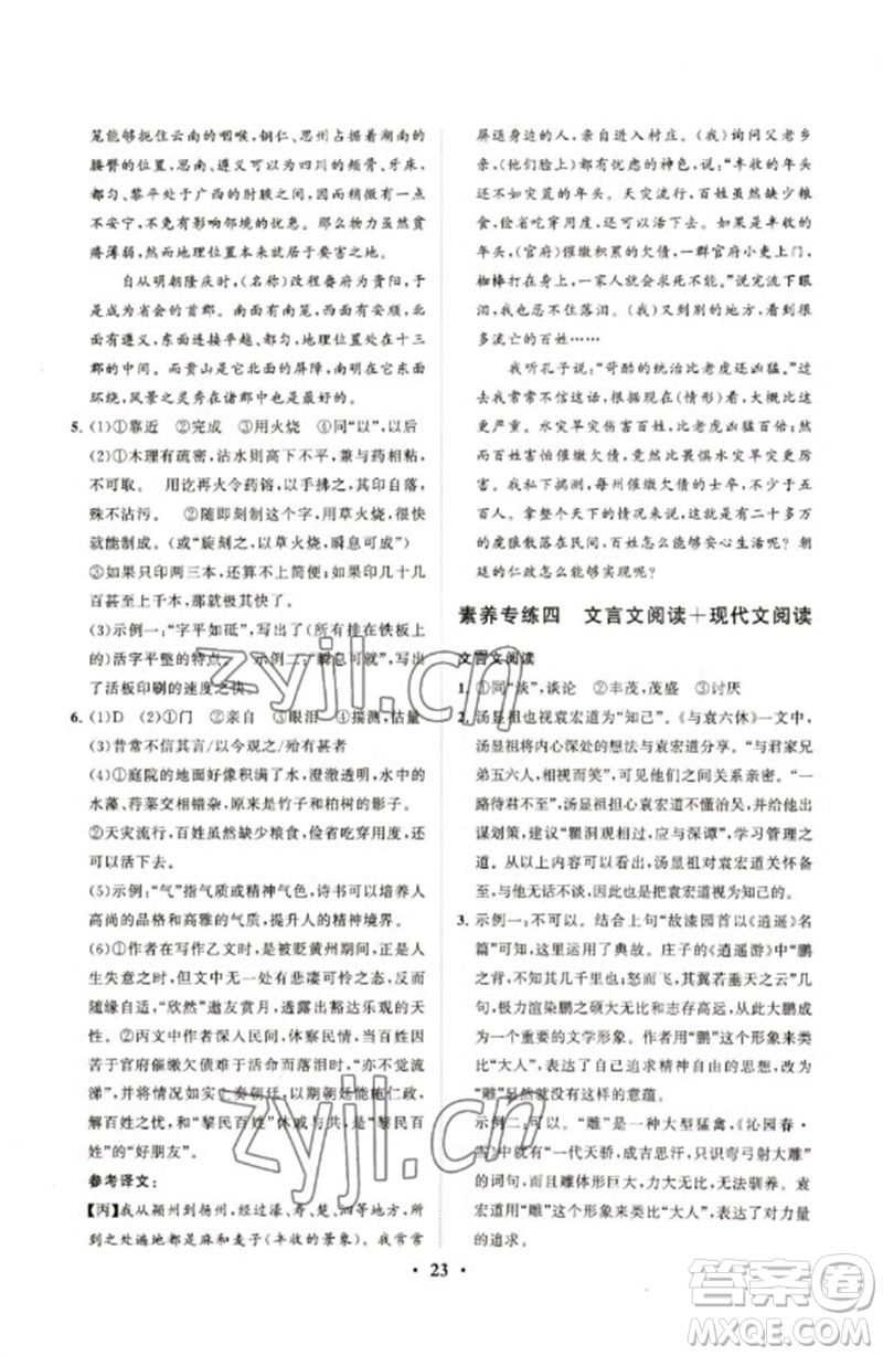 山東教育出版社2023初中總復(fù)習(xí)手冊分層專題卷九年級語文五四制通用版煙臺專版參考答案