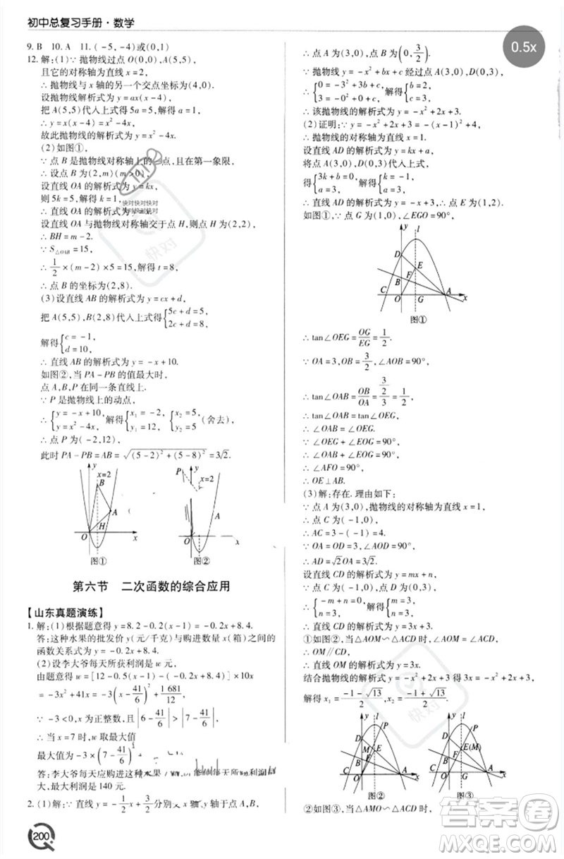 青島出版社2023初中總復(fù)習(xí)手冊(cè)九年級(jí)數(shù)學(xué)通用版參考答案