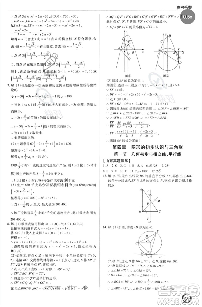 青島出版社2023初中總復(fù)習(xí)手冊(cè)九年級(jí)數(shù)學(xué)通用版參考答案