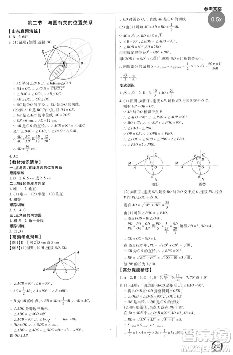 青島出版社2023初中總復(fù)習(xí)手冊(cè)九年級(jí)數(shù)學(xué)通用版參考答案