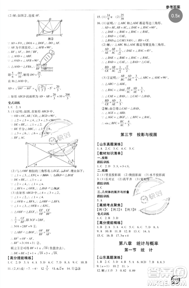 青島出版社2023初中總復(fù)習(xí)手冊(cè)九年級(jí)數(shù)學(xué)通用版參考答案