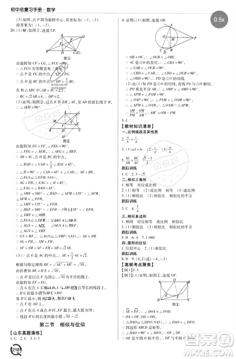 青島出版社2023初中總復(fù)習(xí)手冊(cè)九年級(jí)數(shù)學(xué)通用版參考答案