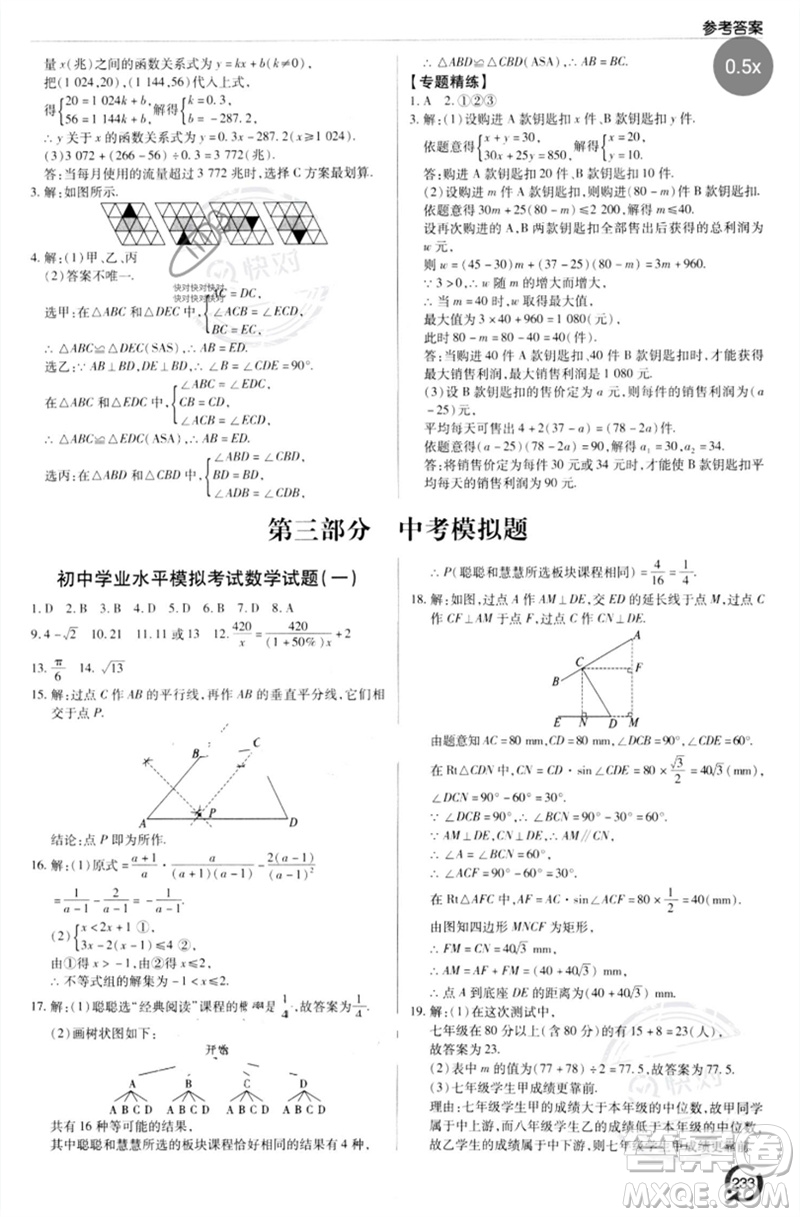 青島出版社2023初中總復(fù)習(xí)手冊(cè)九年級(jí)數(shù)學(xué)通用版參考答案