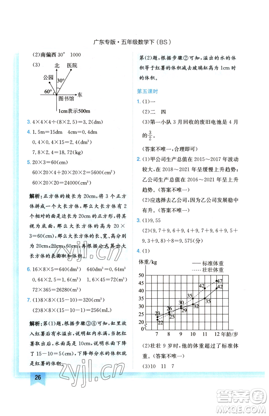 龍門書局2023黃岡小狀元作業(yè)本五年級下冊數(shù)學(xué)北師大版廣東專版參考答案