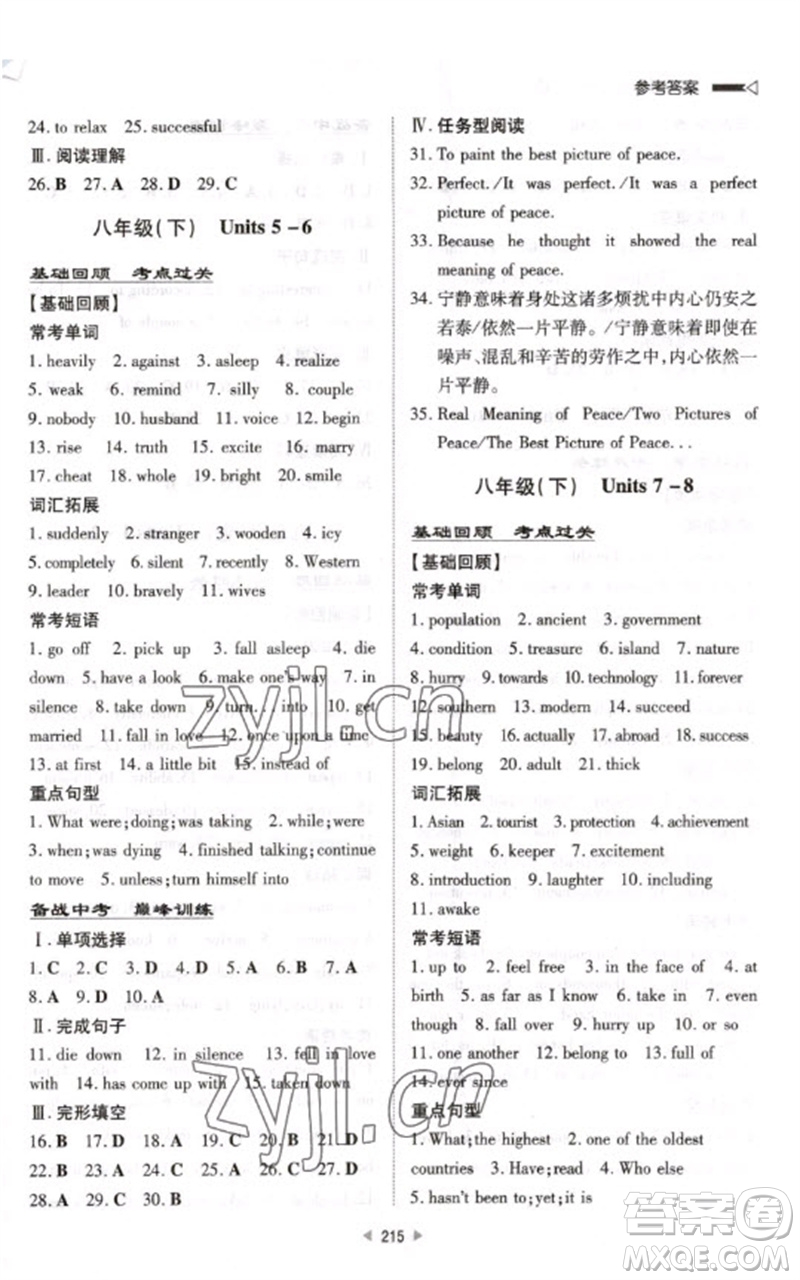 新世紀出版社2023初中總復習手冊九年級英語通用版參考答案