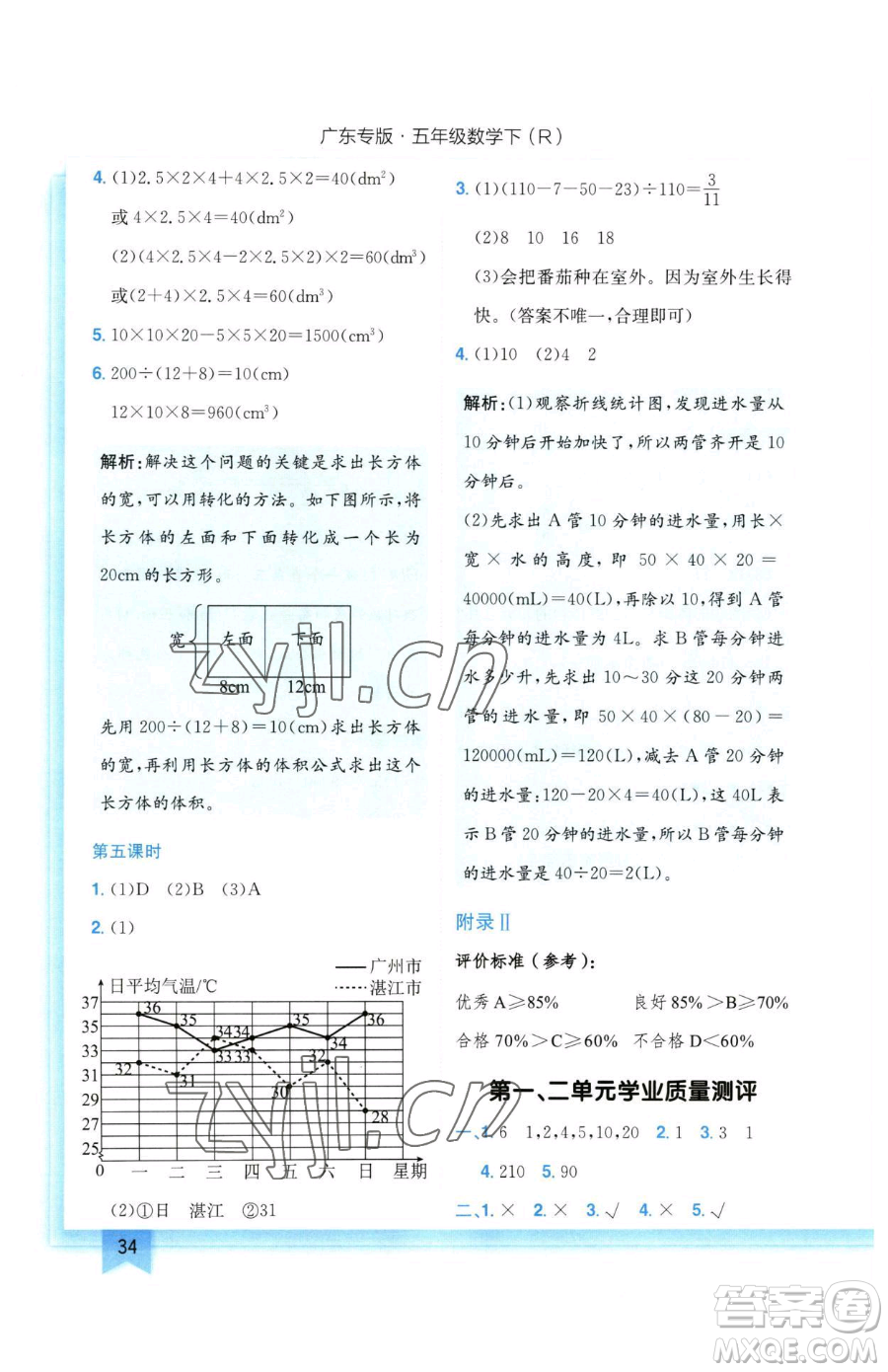 龍門書局2023黃岡小狀元作業(yè)本五年級下冊數(shù)學(xué)人教版廣東專版參考答案