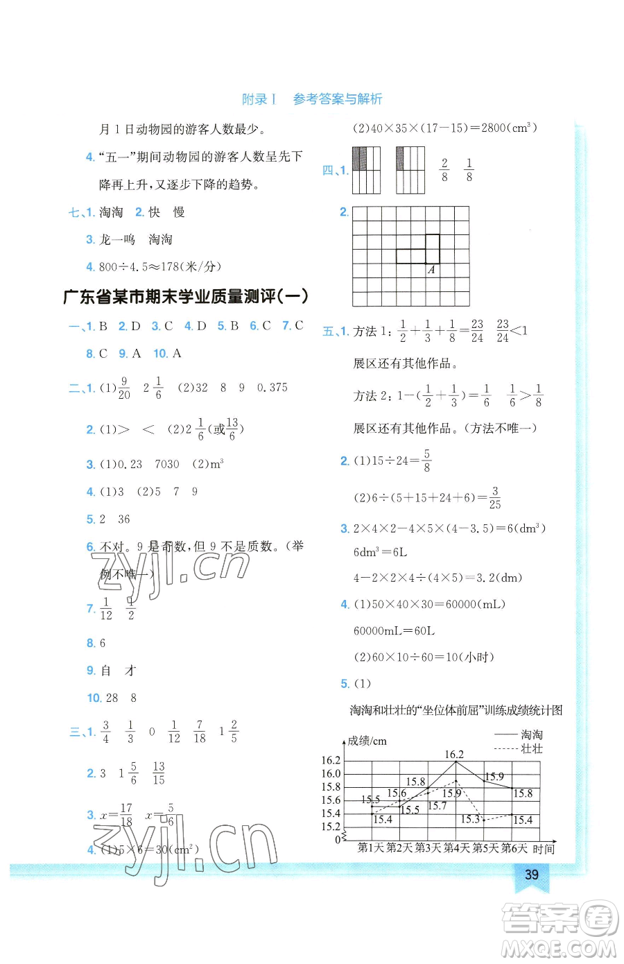 龍門書局2023黃岡小狀元作業(yè)本五年級下冊數(shù)學(xué)人教版廣東專版參考答案