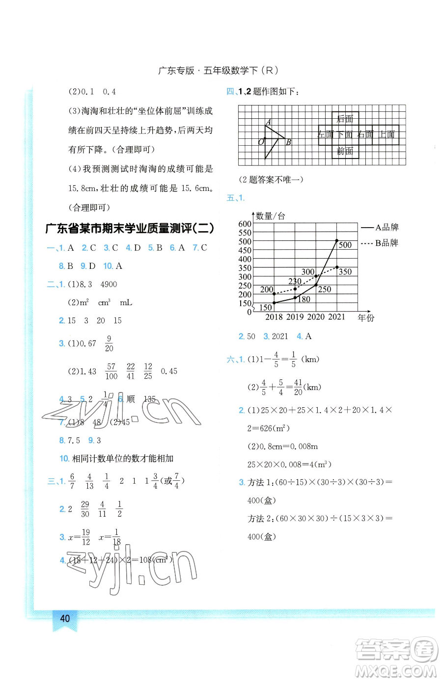 龍門書局2023黃岡小狀元作業(yè)本五年級下冊數(shù)學(xué)人教版廣東專版參考答案