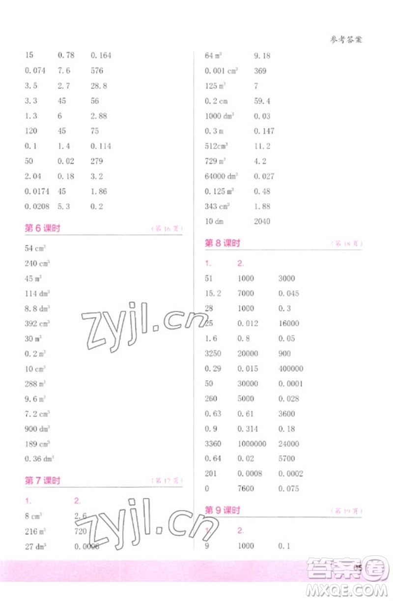 江蘇鳳凰少年兒童出版社2023口算小狀元口算速算天天練五年級數(shù)學(xué)下冊人教版參考答案