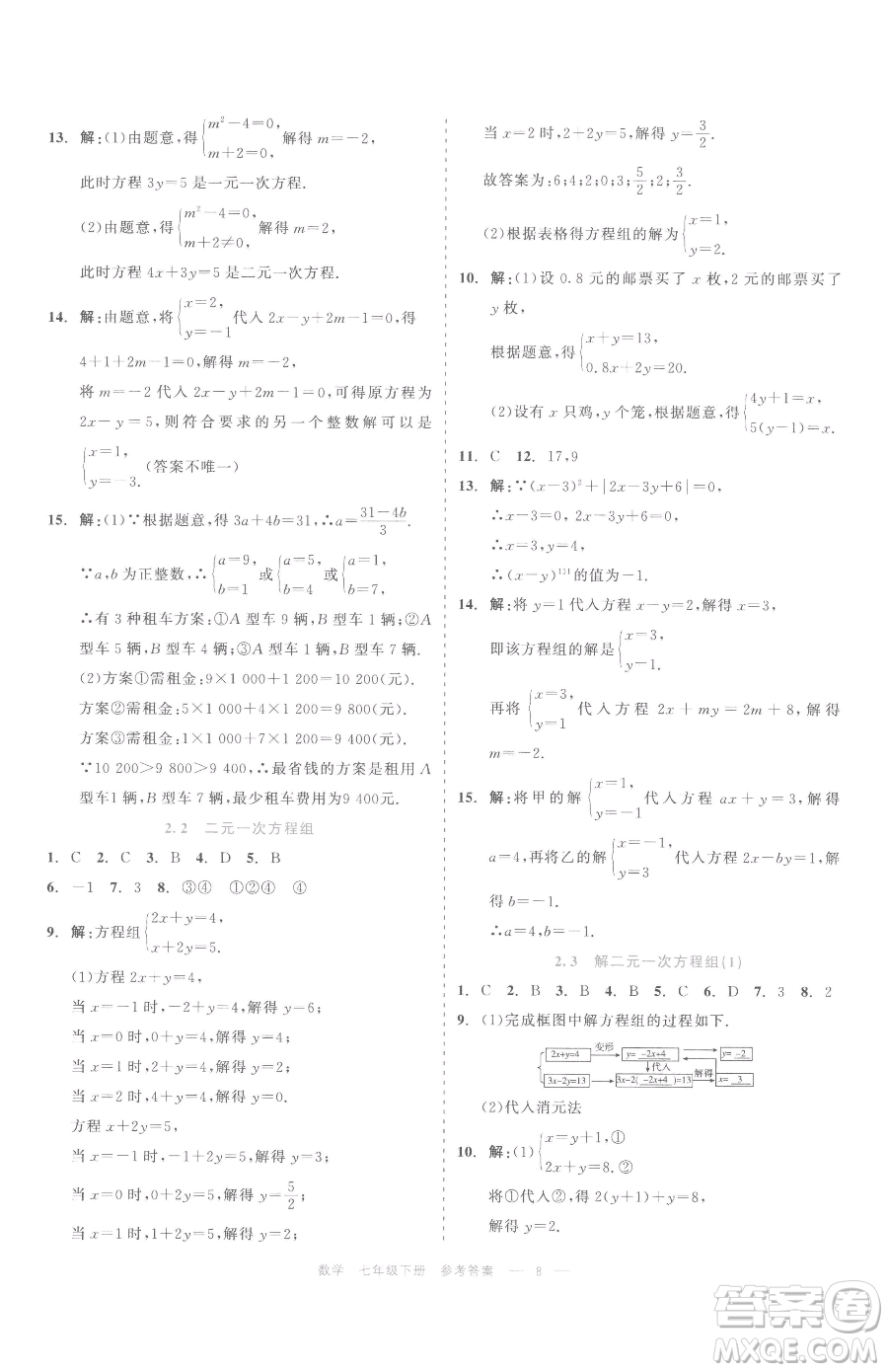 浙江工商大學(xué)出版社2023精彩練習(xí)就練這一本七年級(jí)下冊(cè)數(shù)學(xué)浙教版評(píng)議教輔參考答案