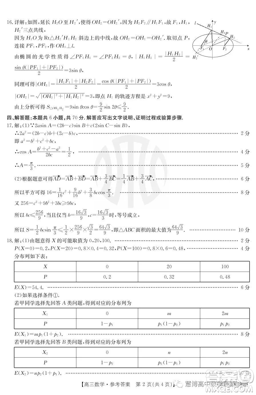 浙江省強(qiáng)基聯(lián)盟2023屆高三下學(xué)期仿真模擬二數(shù)學(xué)試題答案