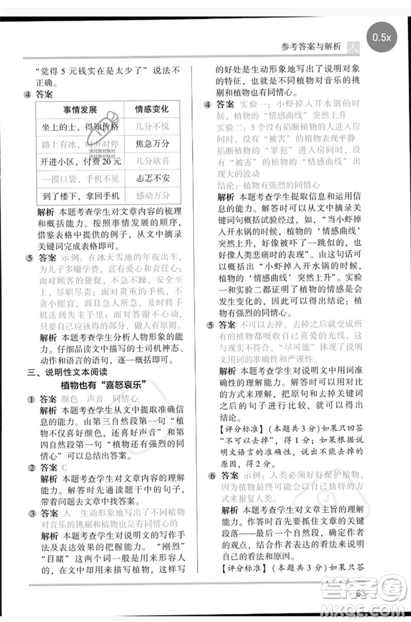 湖南師范大學(xué)出版社2023木頭馬閱讀力測評五年級語文人教版B版參考答案