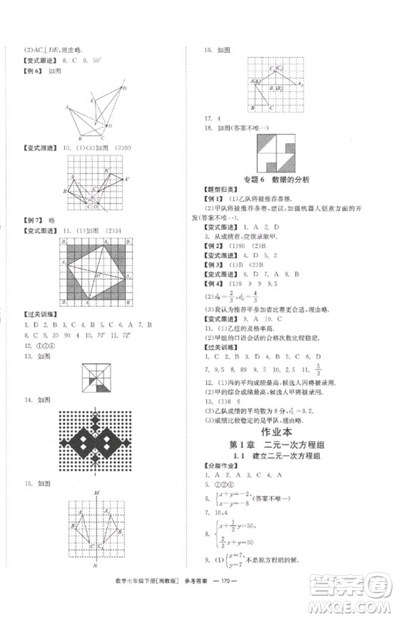 湖南教育出版社2023全效學(xué)習(xí)同步學(xué)練測七年級(jí)數(shù)學(xué)下冊(cè)湘教版參考答案