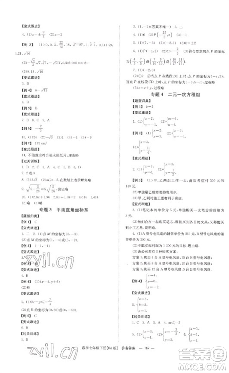 湖南教育出版社2023全效學(xué)習(xí)同步學(xué)練測七年級數(shù)學(xué)下冊人教版參考答案