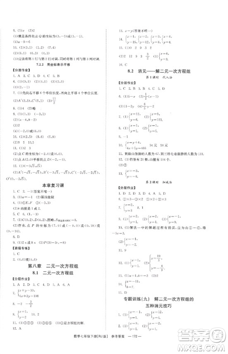 湖南教育出版社2023全效學(xué)習(xí)同步學(xué)練測七年級數(shù)學(xué)下冊人教版參考答案