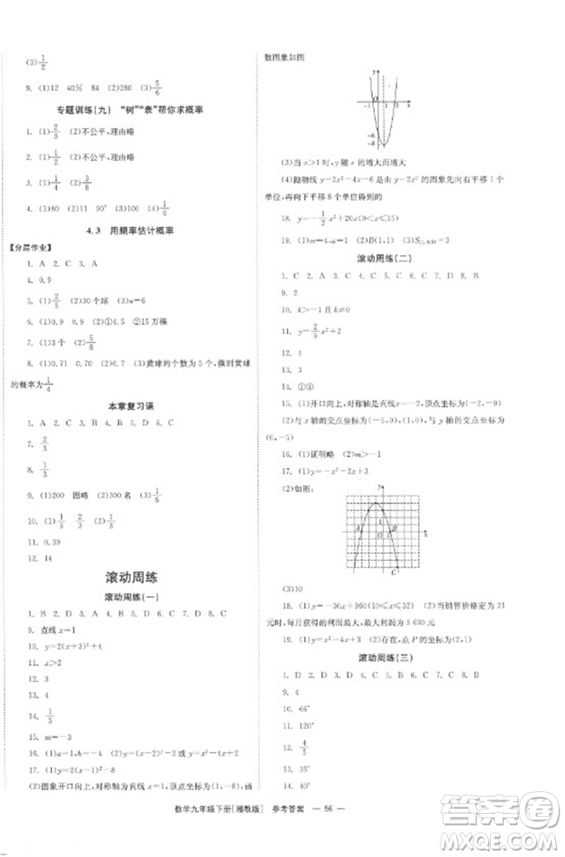 湖南教育出版社2023全效學(xué)習(xí)同步學(xué)練測九年級數(shù)學(xué)下冊湘教版參考答案