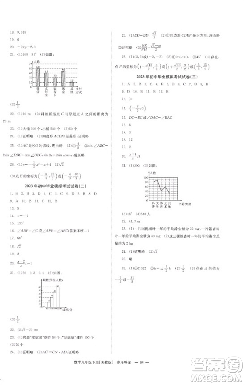 湖南教育出版社2023全效學(xué)習(xí)同步學(xué)練測九年級數(shù)學(xué)下冊湘教版參考答案