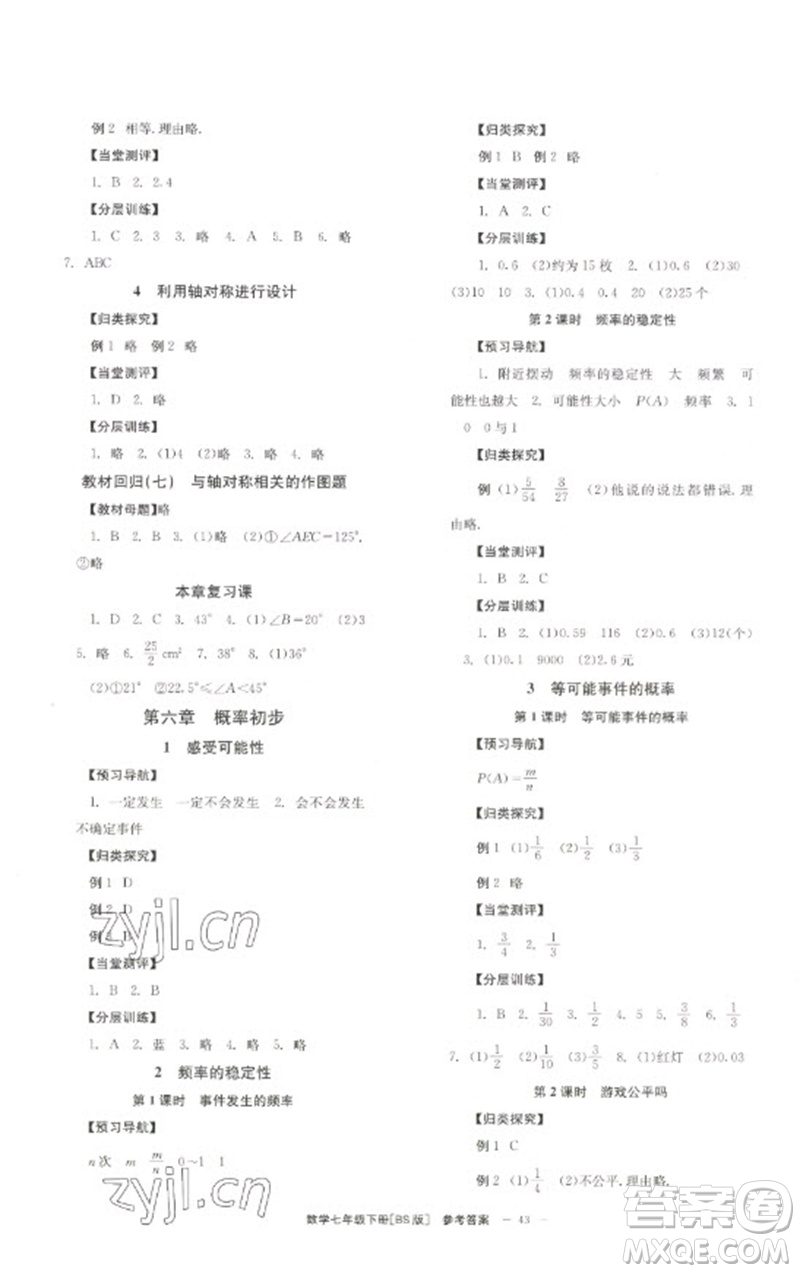 北京時代華文書局2023全效學(xué)習(xí)學(xué)業(yè)評價方案七年級數(shù)學(xué)下冊北師大版參考答案