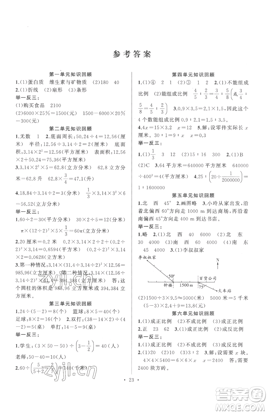 合肥工業(yè)大學(xué)出版社2023全頻道課時作業(yè)六年級下冊數(shù)學(xué)蘇教版參考答案