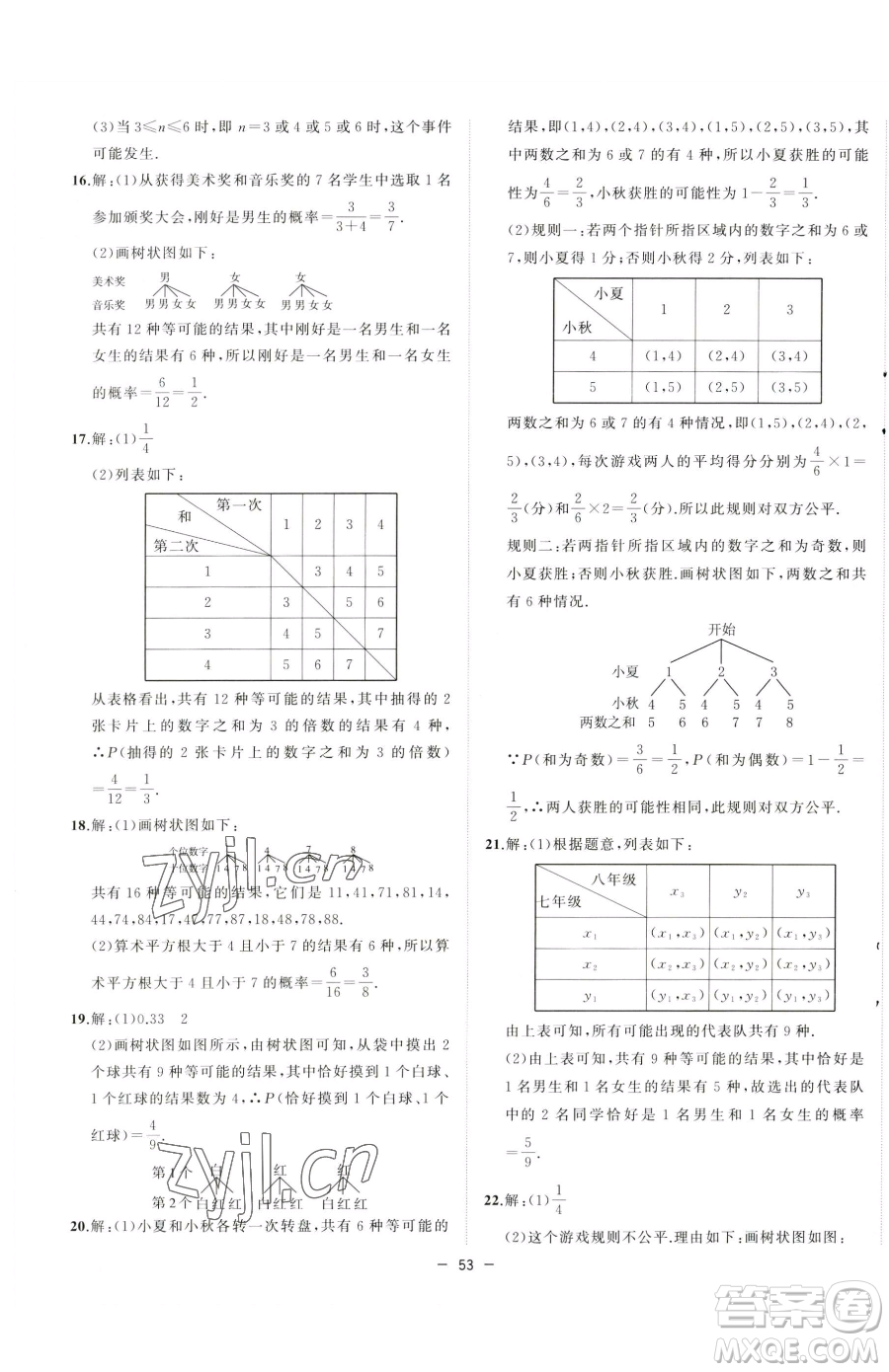 合肥工業(yè)大學(xué)出版社2023全頻道課時(shí)作業(yè)九年級(jí)下冊(cè)數(shù)學(xué)滬科版參考答案