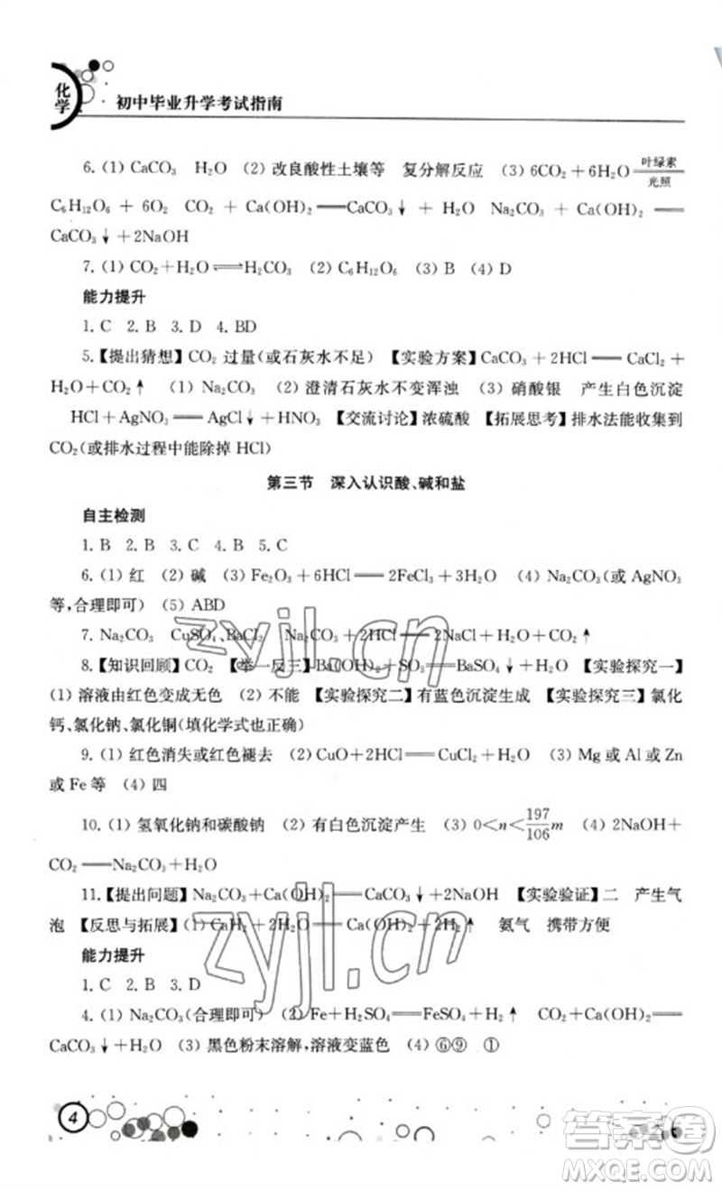 江蘇鳳凰科學(xué)技術(shù)出版社2023初中畢業(yè)升學(xué)考試指南九年級化學(xué)通用版參考答案