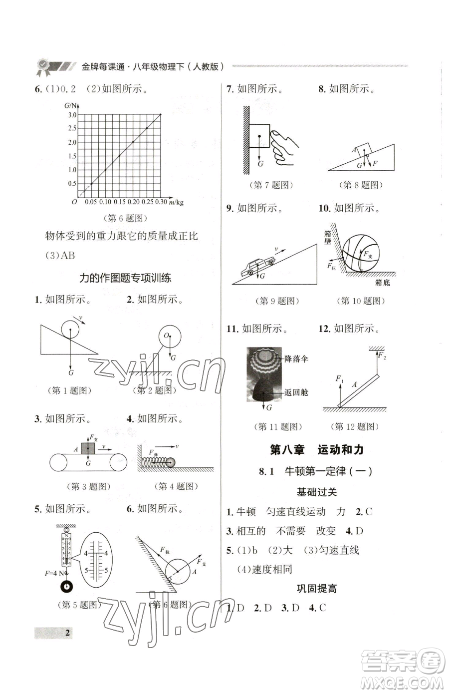 延邊大學出版社2023點石成金金牌每課通八年級下冊物理人教版參考答案