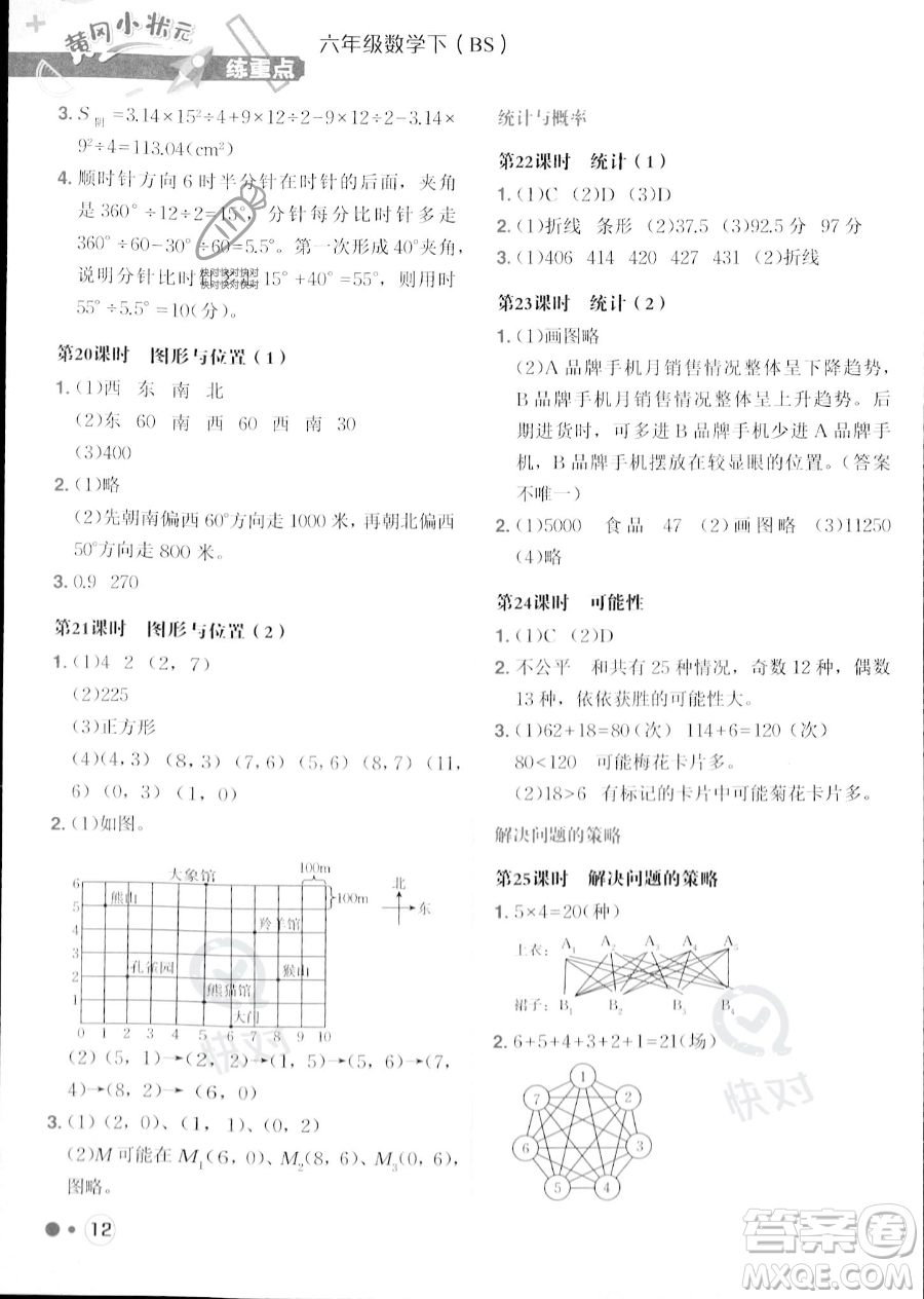 龍門書局2023黃岡小狀元練重點培優(yōu)同步作業(yè)六年級下冊數(shù)學(xué)北師大版參考答案