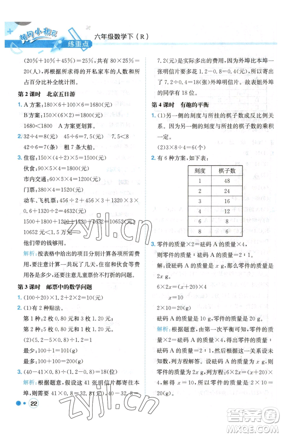 龍門書局2023黃岡小狀元練重點(diǎn)培優(yōu)同步作業(yè)六年級(jí)下冊(cè)數(shù)學(xué)人教版參考答案