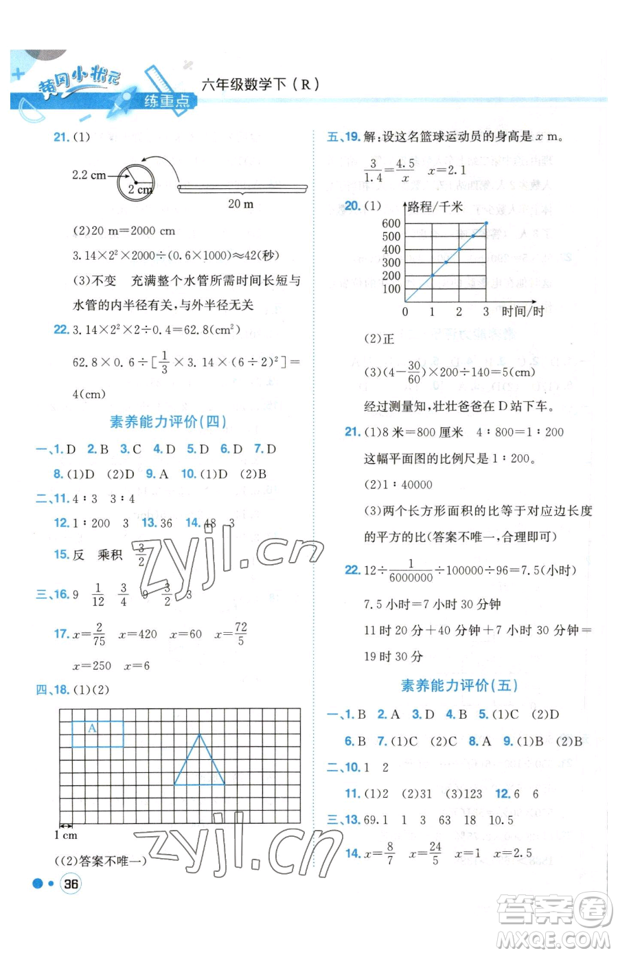 龍門書局2023黃岡小狀元練重點(diǎn)培優(yōu)同步作業(yè)六年級(jí)下冊(cè)數(shù)學(xué)人教版參考答案