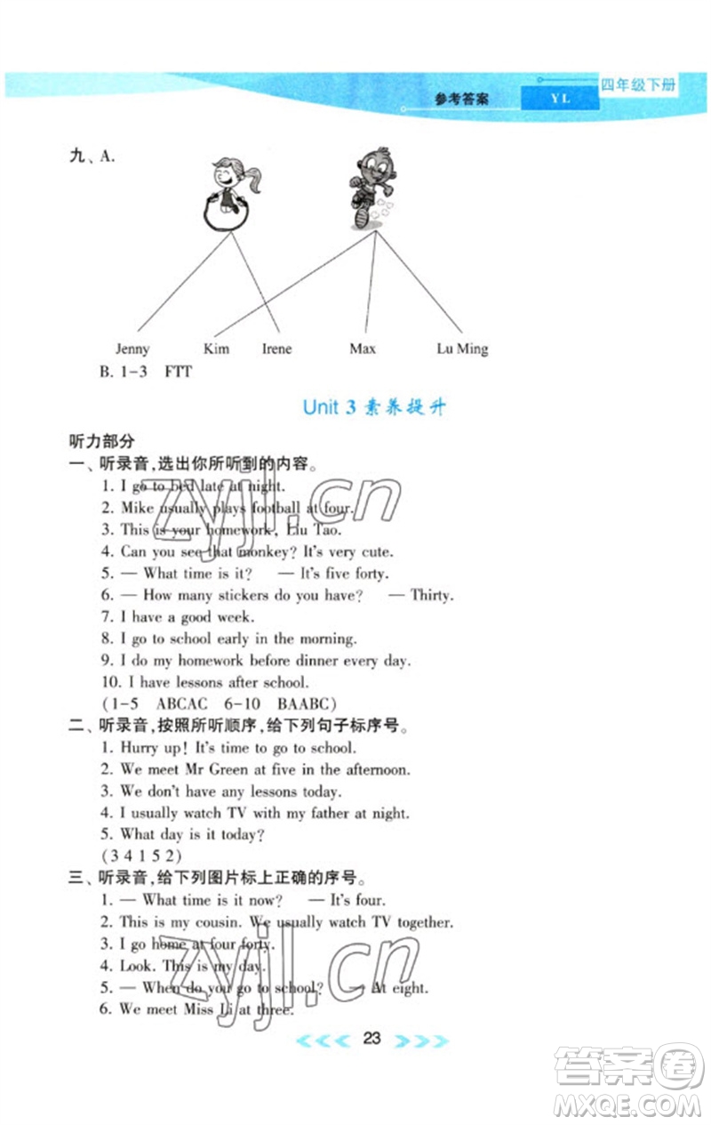 黃山書社2023自主學(xué)習(xí)當(dāng)堂反饋課時(shí)作業(yè)本四年級(jí)英語下冊(cè)譯林版參考答案